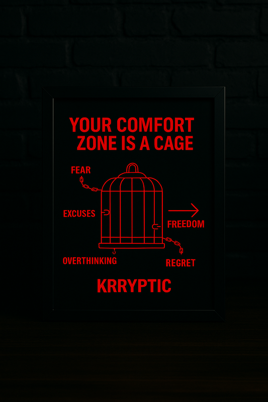 "Your Comfort Zone Is a Cage" – A4 Framed Motivational Poster (Glossy Finish, Black Frame) | KRRYPTIC Wall Art